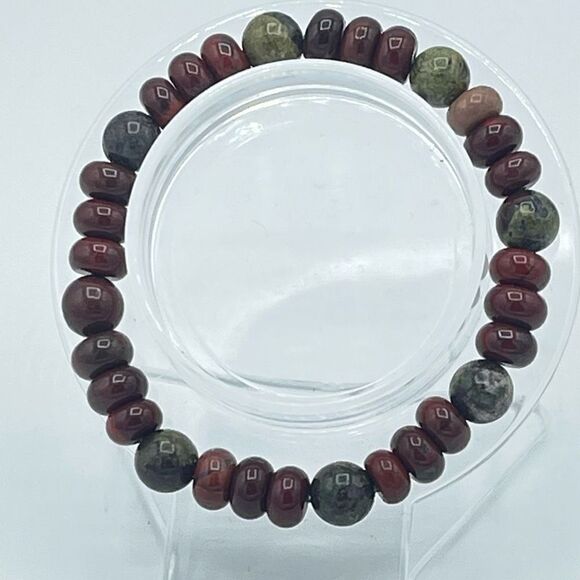 Crystal beaded stretch bracelet ONE NEW red jasper dragon bloodstone reiki medit - Picture 5 of 6